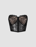 GORUNRUN-Ins Style Street Fashion Black Floral Lace Corset Top