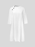 GORUNRUN  Women Plain Button Detail Casual Cotton And Linen Dress