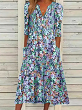 GORUNRUN  Floral V neck Casual Half sleeve Dress