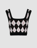 GORUNRUN-Ins Style Street Fashion Diamond Knitted Cami Tank Top