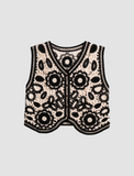 GORUNRUN-Ins Style Street Fashion Khaki Flowers Hollow Knitted Vest