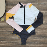 GORUNRUN-Summer Vacation Swimwear Beach Wear Splicing Long-sleeved Color Block Sexy One Piece Swimsuit