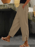 GORUNRUN Loose Buttoned Cotton And Linen Linen Pants