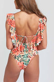 GORUNRUN-spring summer beach outfit  Deep V-neck Ruffled Swimsuit