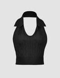 GORUNRUN-Ins Style Street Fashion Collar Twist Knitted Crop Top