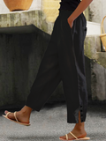 GORUNRUN Loose Buttoned Cotton And Linen Linen Pants