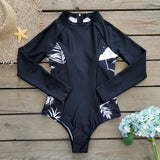 GORUNRUN-Summer Vacation Swimwear Beach Wear Long-sleeved Splicing Black White One Piece Swimsuit