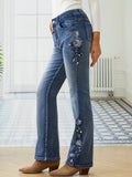 GORUNRUN Casual Embroidered Floral Denim Jeans