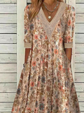 GORUNRUN  Casual V Neck Floral Dress