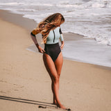 GORUNRUN-Summer Vacation Swimwear Beach Wear Splicing Long-sleeved Color Block Sexy One Piece Swimsuit