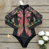 GORUNRUN-Summer Vacation Swimwear Beach Wear Long Sleeve Zipper Printed Surf One Piece Swimsuit