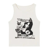 GORUNRUN-summer outfits y2k style casual spring outfits Gothic Punk Printed Rib Crop Tank Top