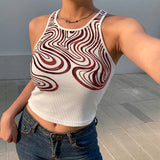 GORUNRUN-summer outfits y2k style casual spring outfits Sexy Corrugated Print Sleeveless Top