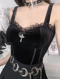 GORUNRUN-Ins Style Street Fashion Lace Paneled Zipper Corset Top