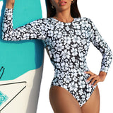 GORUNRUN-Summer Vacation Swimwear Beach Wear Long Sleeve Flower Print Backless One Piece Swimsuit