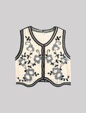 GORUNRUN-Ins Style Street Fashion Apricot Flower Embroidery Knit Hollow Vest