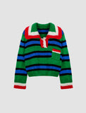 GORUNRUN-Ins Style Street Fashion Green Striped Color-block Knitted Sweater