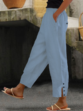 GORUNRUN Loose Buttoned Cotton And Linen Linen Pants