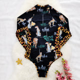 GORUNRUN-Summer Vacation Swimwear Beach Wear Long Sleeve Zip Front Printed One Piece Surf Swimsuit