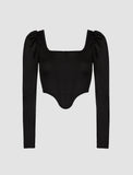 GORUNRUN-Ins Style Street Fashion Black Retro Square Neck Puff Sleeve Crop Top