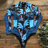 GORUNRUN-Summer Vacation Swimwear Beach Wear Long Sleeve Zip Front Printed One Piece Surf Swimsuit