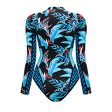 GORUNRUN-Summer Vacation Swimwear Beach Wear Long Sleeve Zip Front Printed One Piece Surf Swimsuit