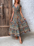 GORUNRUN  Paisley Ethnic V Neck Scramble Dress