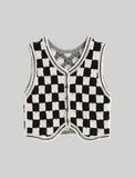 GORUNRUN-Ins Style Street Fashion Black&White Contrasting Color Checkerboard Sweater Vest