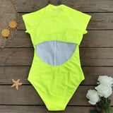 GORUNRUN-Summer Vacation Swimwear Beach Wear Back Cut Out Neon One Piece Surf Swimsuit