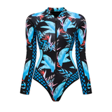 GORUNRUN-Summer Vacation Swimwear Beach Wear Long Sleeve Zip Front Printed One Piece Surf Swimsuit