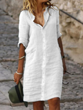 GORUNRUN  Cotton And Linen Loose Linen Plain Dress