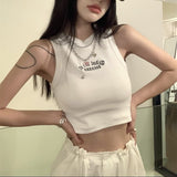 GORUNRUN-summer outfits y2k style casual spring outfits Letter Embroidery Ribbed Cropped Tank Top