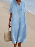 GORUNRUN  Linen Plain Cotton And Linen Loose Dress