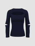 GORUNRUN-Ins Style Street Fashion Blue Cut Out Stitching Sleeves Tee