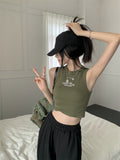 GORUNRUN-summer outfits y2k style casual spring outfits Letter Embroidery Ribbed Cropped Tank Top