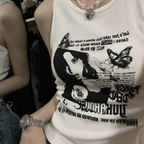 GORUNRUN-summer outfits y2k style casual spring outfits Gothic Punk Printed Rib Crop Tank Top