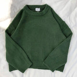 GORUNRUN-Vintage Y2K Oversized Green Sweater Crewneck Chunky Fuzzy Warm Cute Pullovers Autumn Winter Jumper