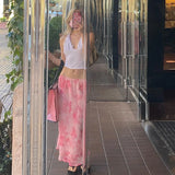 GORUNRUN-Boho Holiday Floral y2k Mid Skirts Pink Cute Sweet Low Waisted Frill Straight Skirts Fairy Grunge Women Chic Streetwear