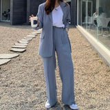 GORUNRUN-Korea Chic Office Ladies Pants Suits Women Spring Retro Blazer+High Waist Straight Mopping Trousers Two-Piece Set