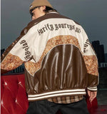 Gorunrun-American stitching letter printing leather baseball uniform men's jacket for fall/winter 2021 new couple loose bomber jacket men