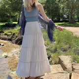 GORUNRUN-White y2k Pleated Long Skirts Solid Frill Cute Sweet Skirt Grunge Fairycore Holiday Party Aesthetic Women Bottom Chic Streetwear