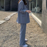 GORUNRUN-Korea Chic Office Ladies Pants Suits Women Spring Retro Blazer+High Waist Straight Mopping Trousers Two-Piece Set