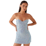 homecoming dresses 2024 Hot Summer and Autumn New Fashion Tight Sky Blue Sequined Tube Top Dress Women's Clothing