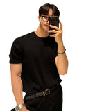 boy outfits Summer New Men's Knitted Top Korean-Style High-End All-Match T-shirt Short Sleeve Retro round Neck American Bottoming Shirt Fashion