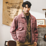 mens outfits American Retro Wine Red Denim Coat Men's Spring and Autumn Fashion Azut Workwear Autumn Casual Jacket