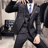 mens costumes Men's Suit Korean-Style Youth Striped Suit Business Casual Formal Wear Three-Piece Groom Dress