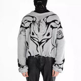 fall fits men Autumn and Winter Y2g Sweater Texture Dark Gothic Style Loose Trendy round Neck Jacquard Sweater