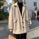 winter outfits men Woolen Coat Men's Short Korean Style Trendy Black Women's Coat Winter Thickened New British Style Clothes