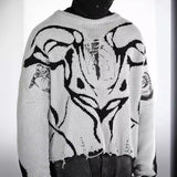 fall fits men Autumn and Winter Y2g Sweater Texture Dark Gothic Style Loose Trendy round Neck Jacquard Sweater