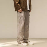 men fall outfits Autumn New Pure Cotton Khaki Overalls Men's Fashion Brand Multi-Pocket Straight Trousers Loose Straight Casual Pants